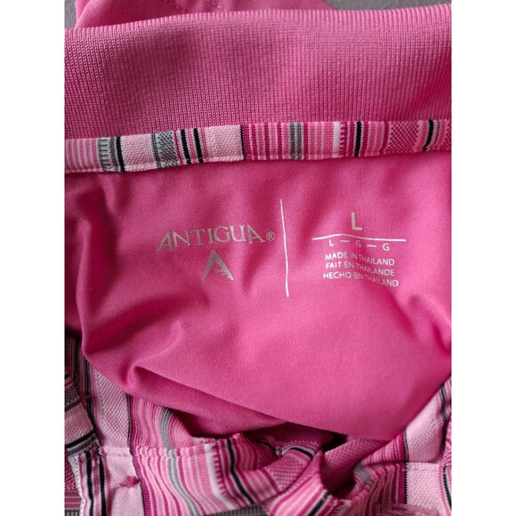 Antigua Polo Golf Shirt L Pink Striped  Short Sleeve Preppy Beach Vacation - Picture 3 of 7